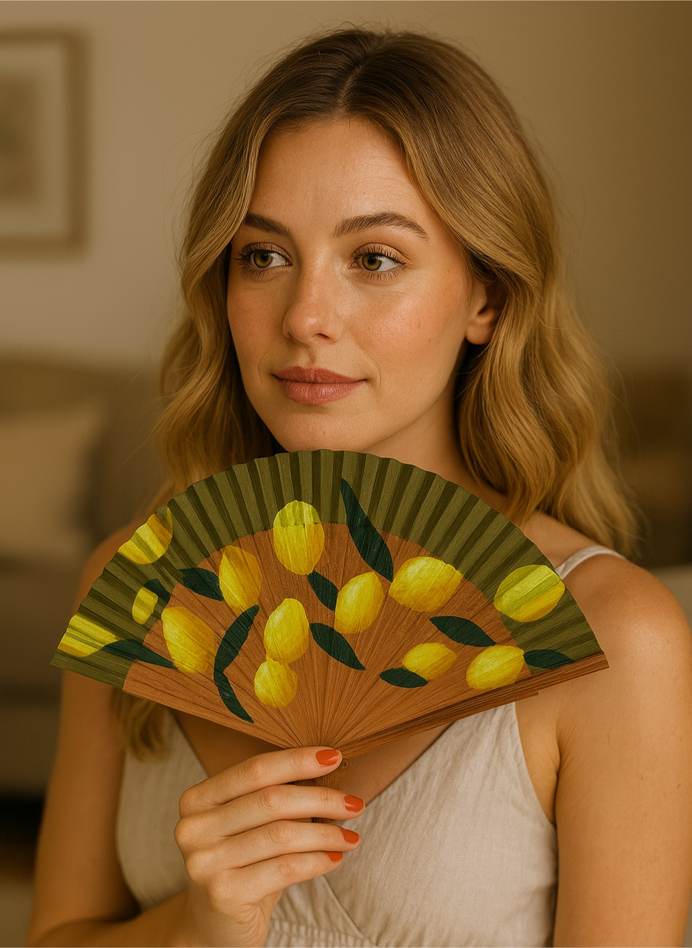 Hand-Painted Folding Fan - Lemons