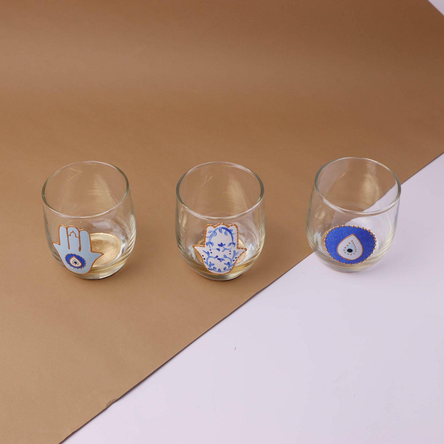 Blue Fatima Hands & Eyes Water Cups Set of Six