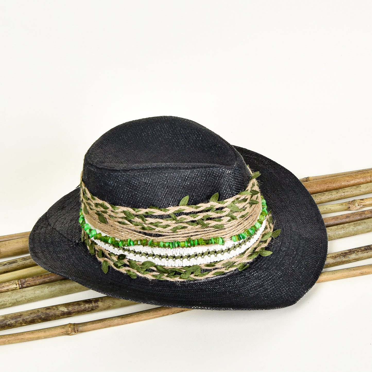 Black With Green Embellishment Hat