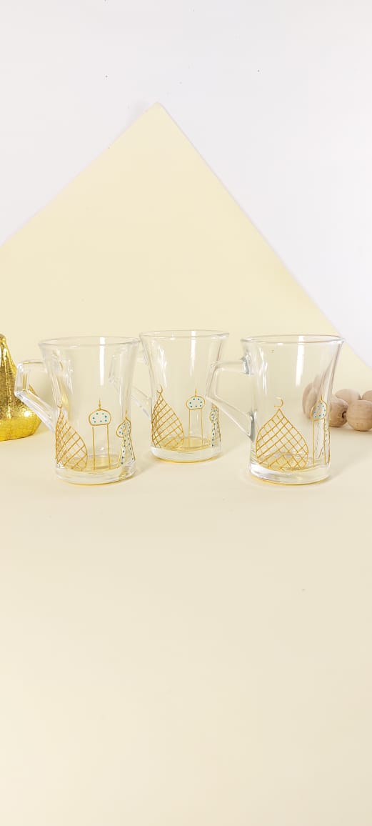 Islamic Village Gold Outline Tea Cups with Handle