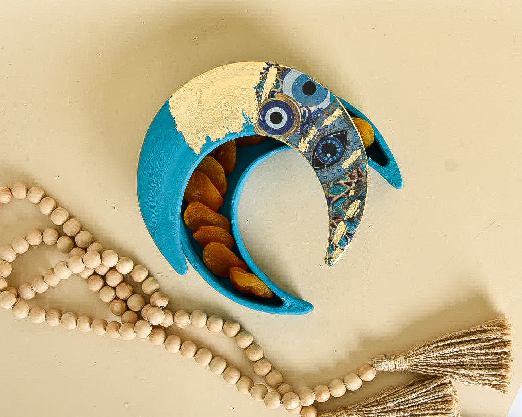 Turquoise & Gold Embellished Crescent Container