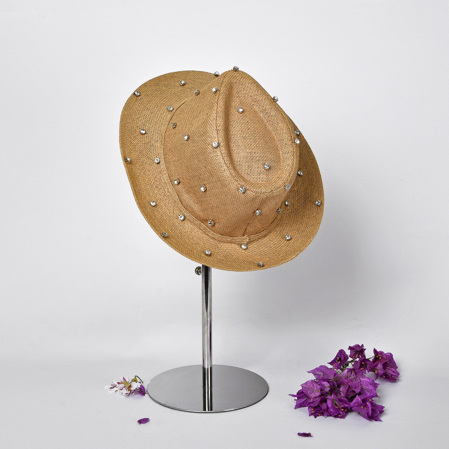 Beige Medium Hat with Rhinestones