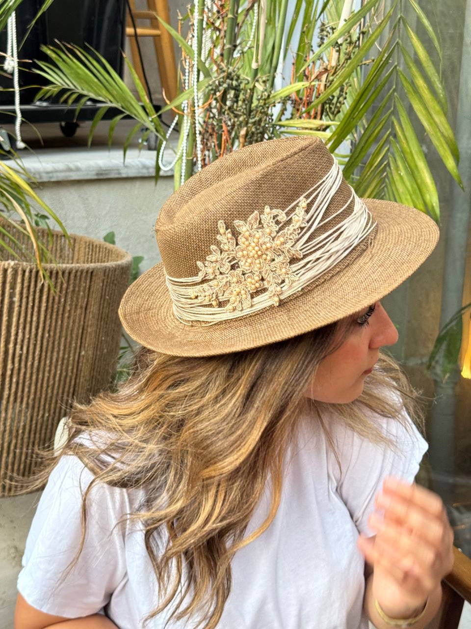 🌟 Handmade Brown Hat with Golden Embellishment