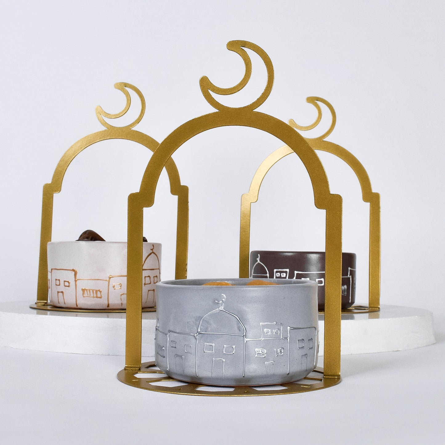 Metal Holder set with Hand Painted Bowels