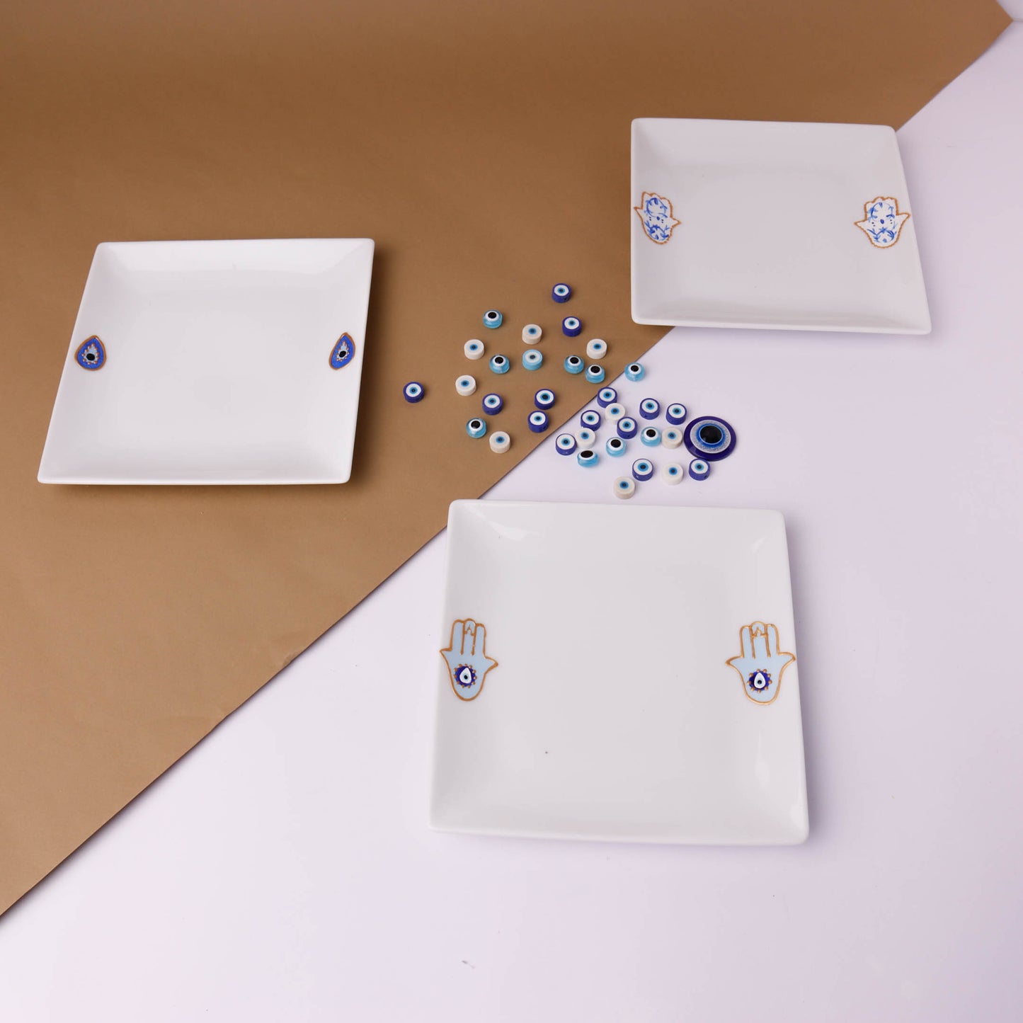 Blue Fatima Hands & Eyes Dessert Plates Set of Six