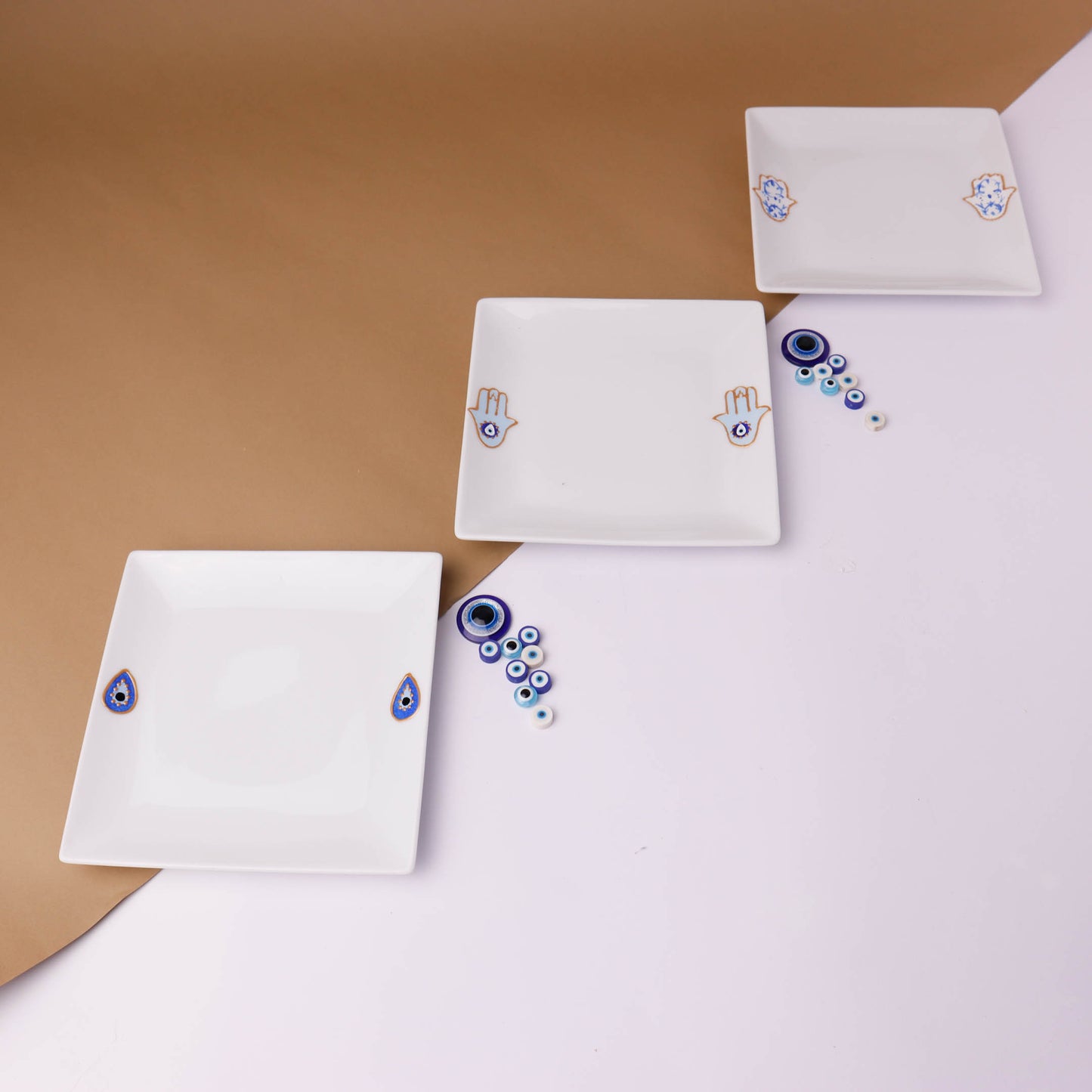 Blue Fatima Hands & Eyes Dessert Plates Set of Six