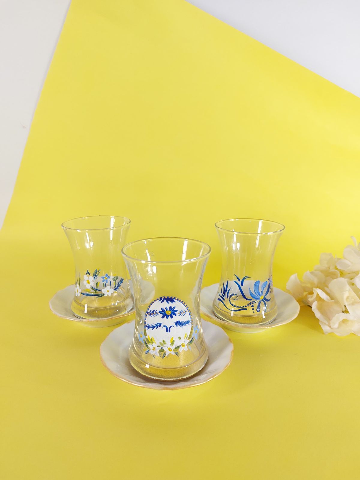 Blue Easter Egg Tea Cups With Saucers Set of Six