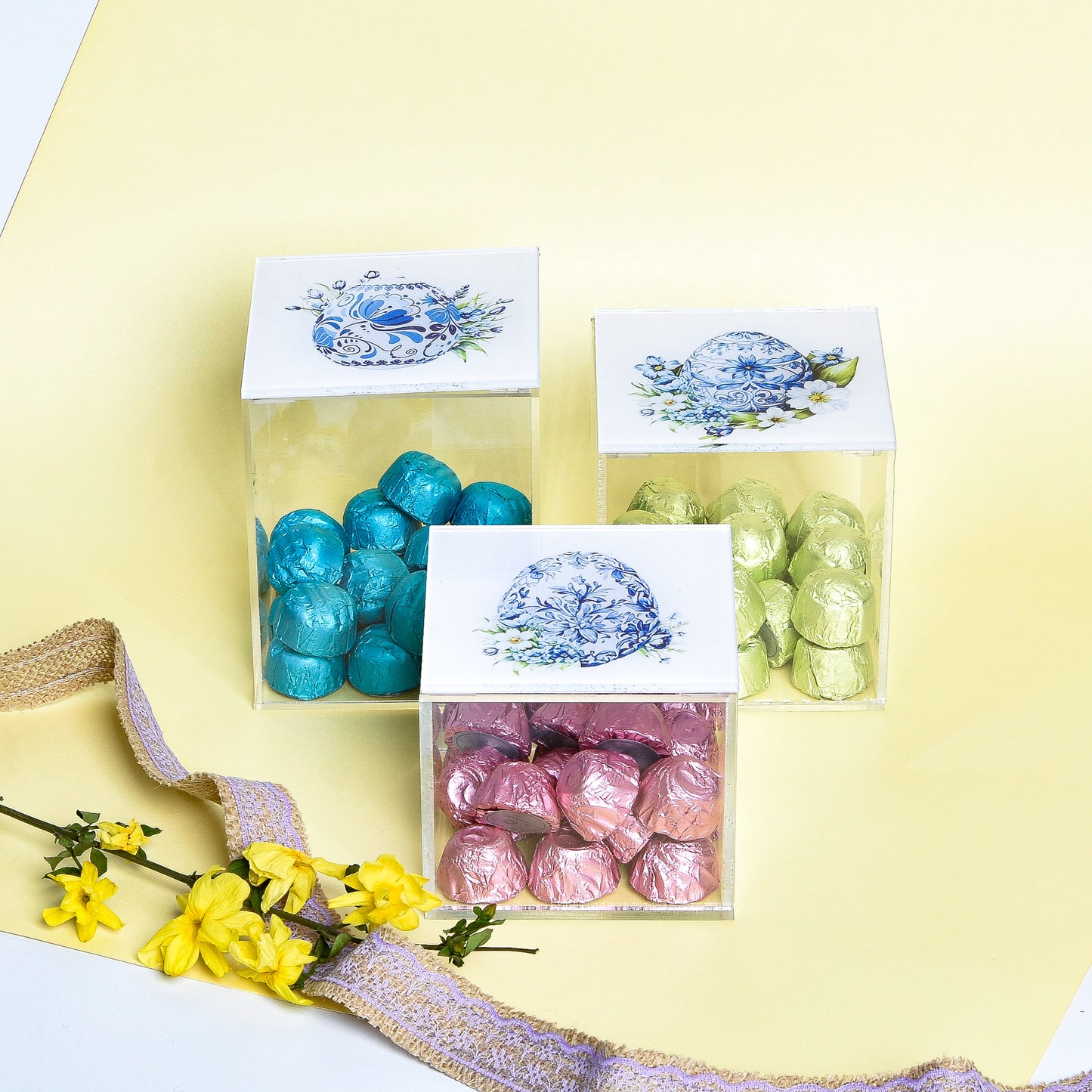 Blue Easter Egg Boxes Set of 3 10X10X10CM 10X10X8CM 10X10X12CM