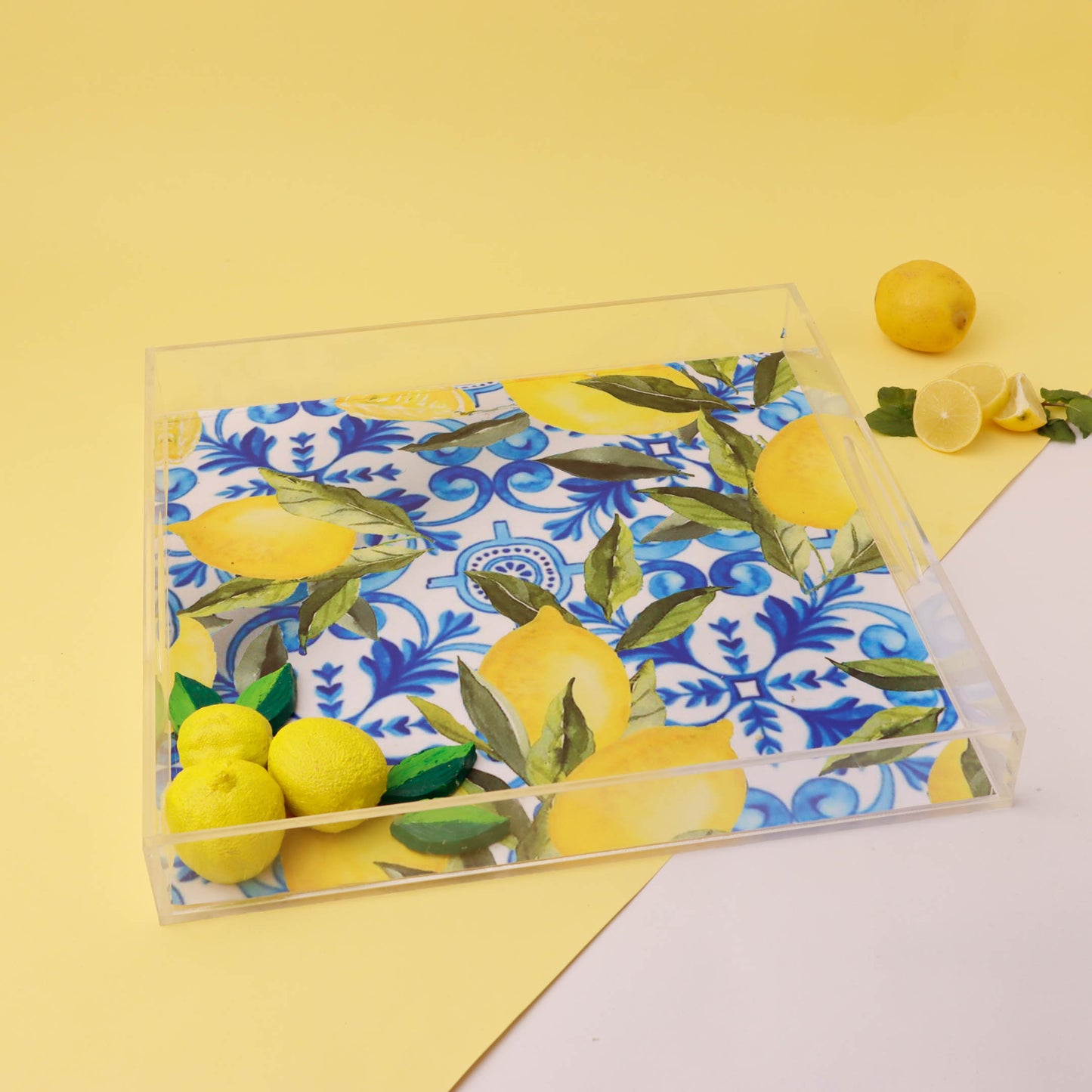 Fresh Lemons with Blue Plexi Tray 30X30CM