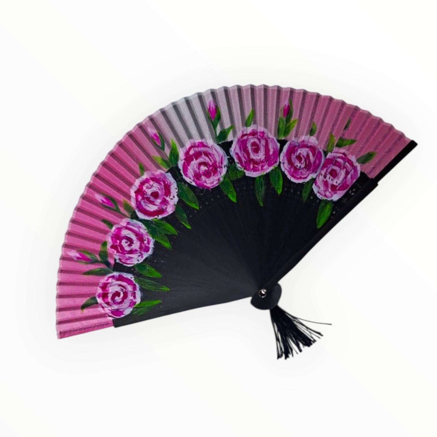 Hand-Painted Folding Fan - Pink Roses