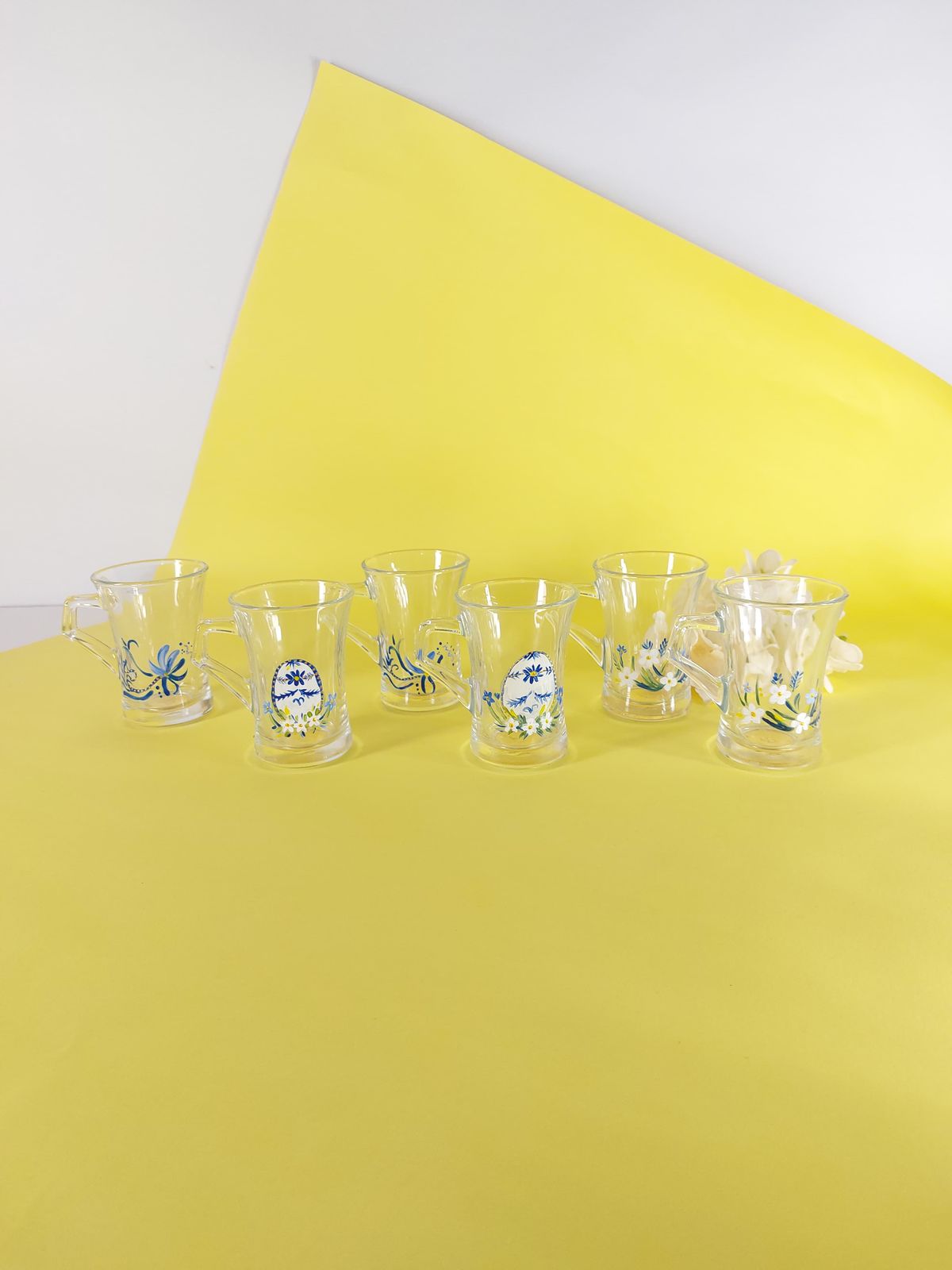 Blue Easter Egg Tea Cups With Handles Set of Six
