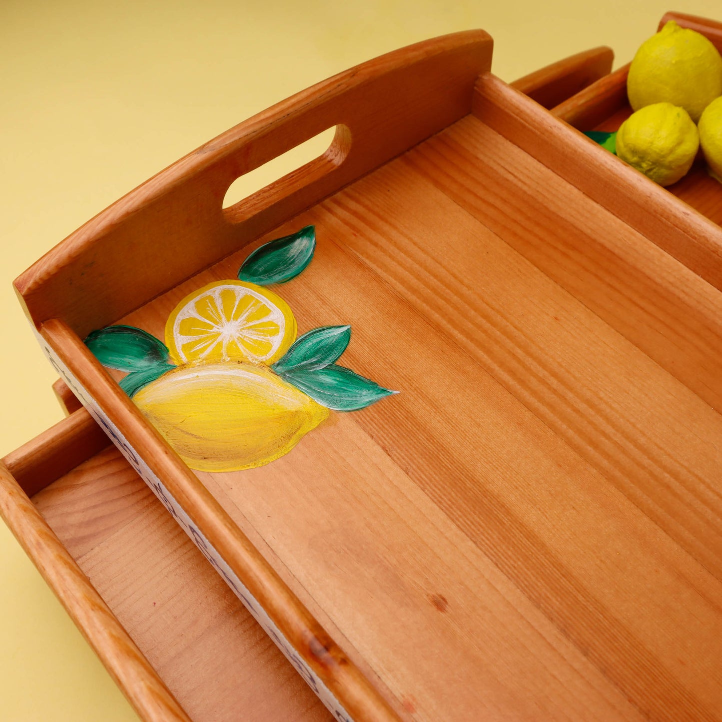 Fresh Lemons with Blue Wooden Tray