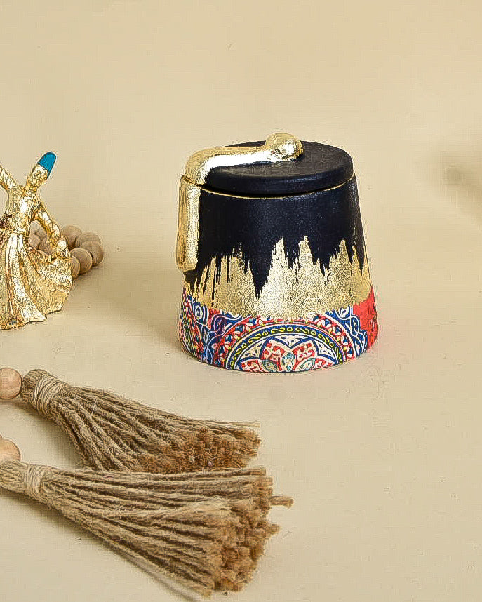 Dark Blue & Gold Khayamiah Clay Tarboosh with Cover