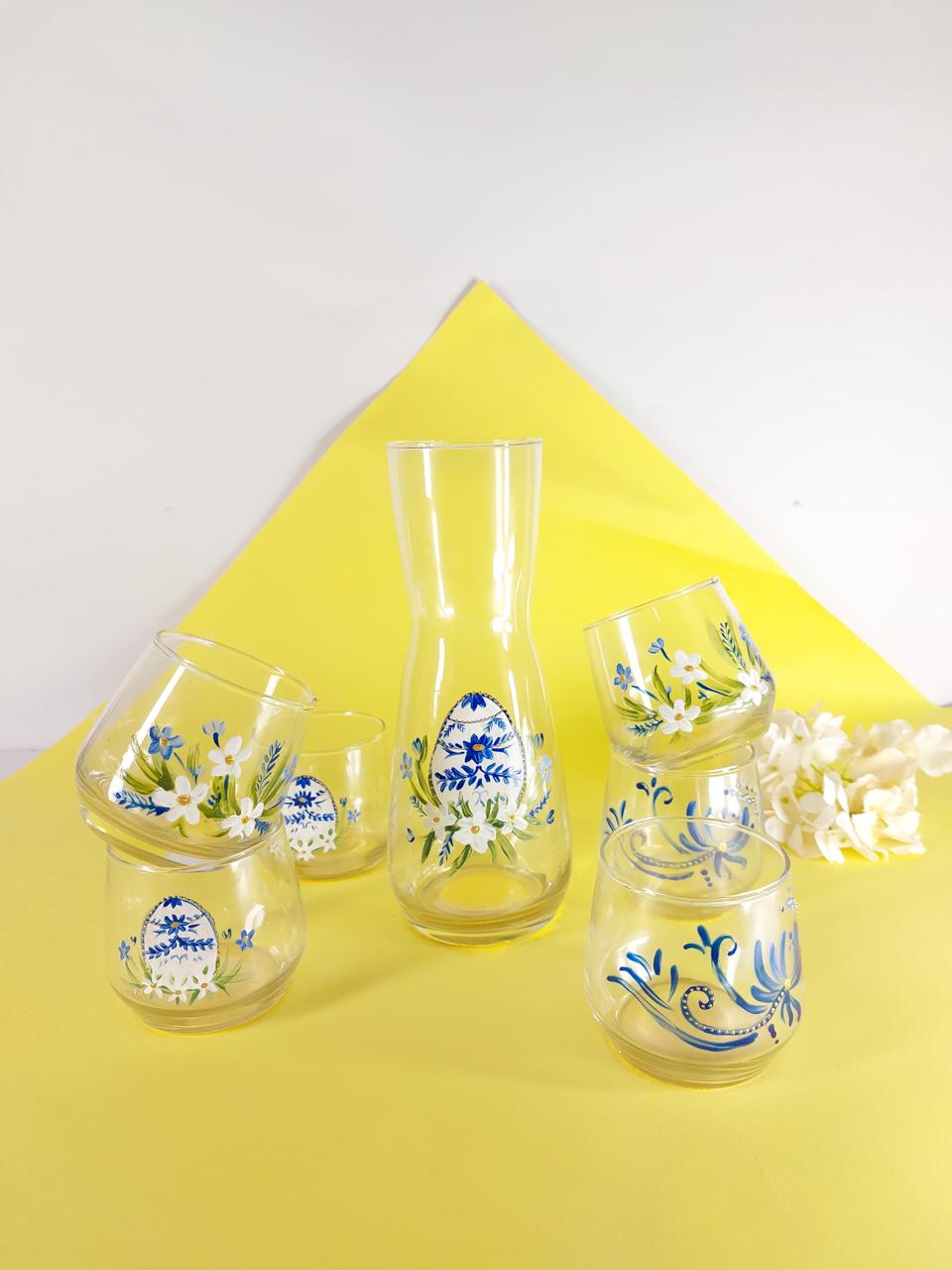 Blue Easter Egg Water Cups Set of Six with Bottle