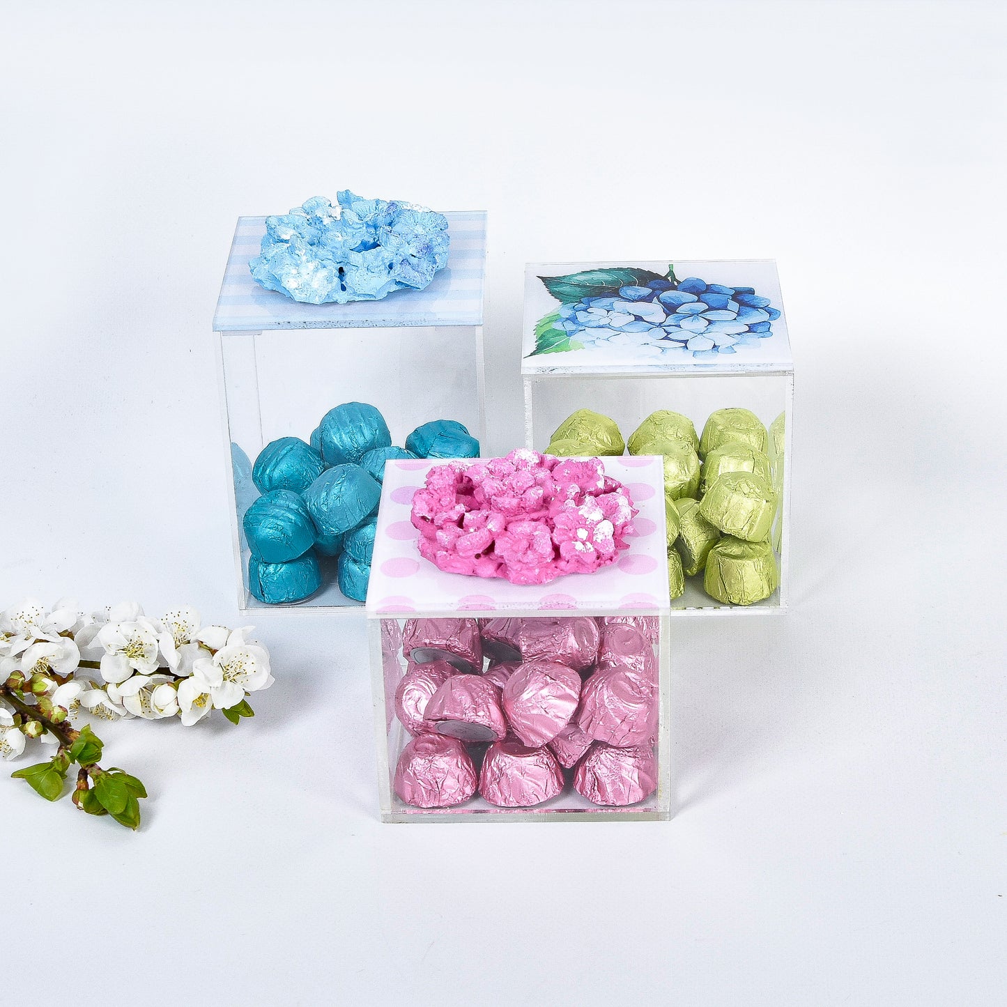 Hydrangea Boxes Set of 3 10X10X10CM 10X10X8CM 10X10X12CM