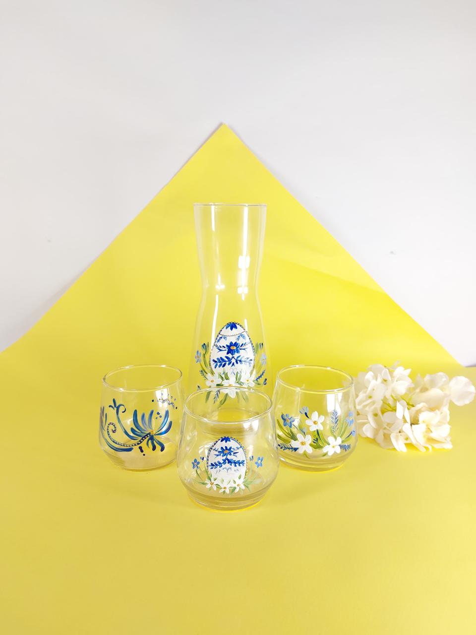 Blue Easter Egg Water Cups Set of Six with Bottle