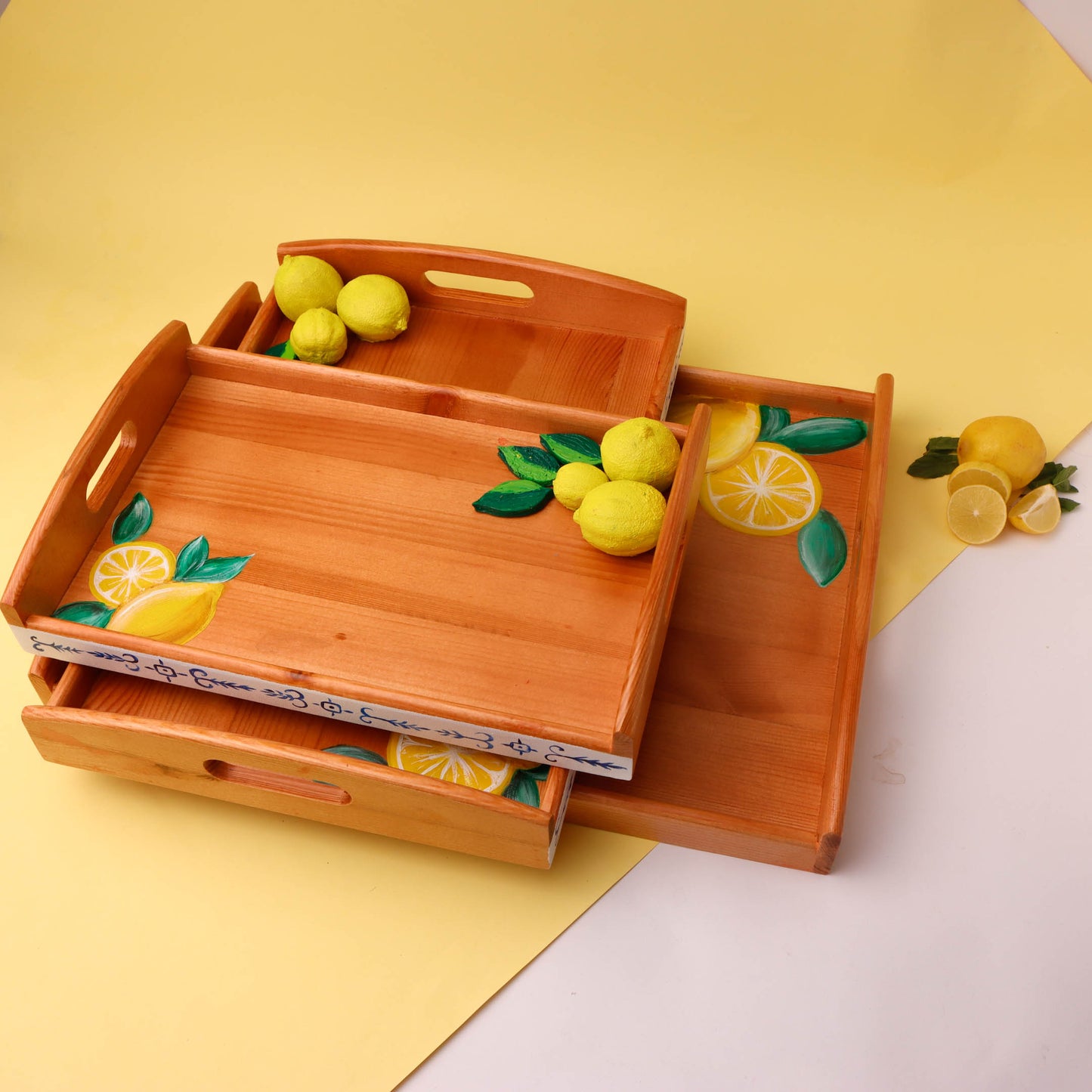 Fresh Lemons with Blue Wooden Tray