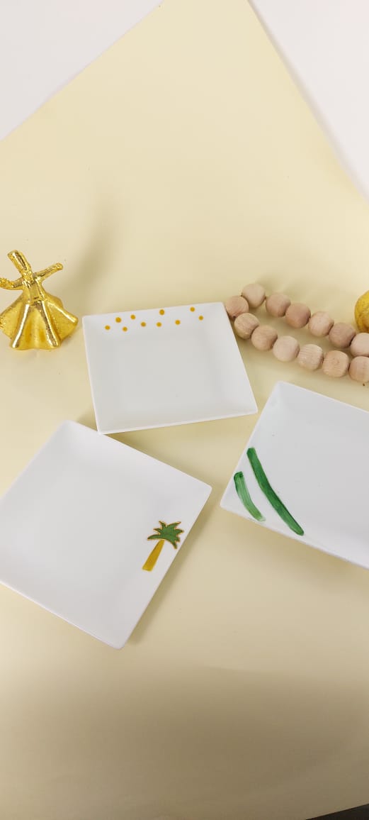 Green Palm Tree Dessert Plates Set of Six