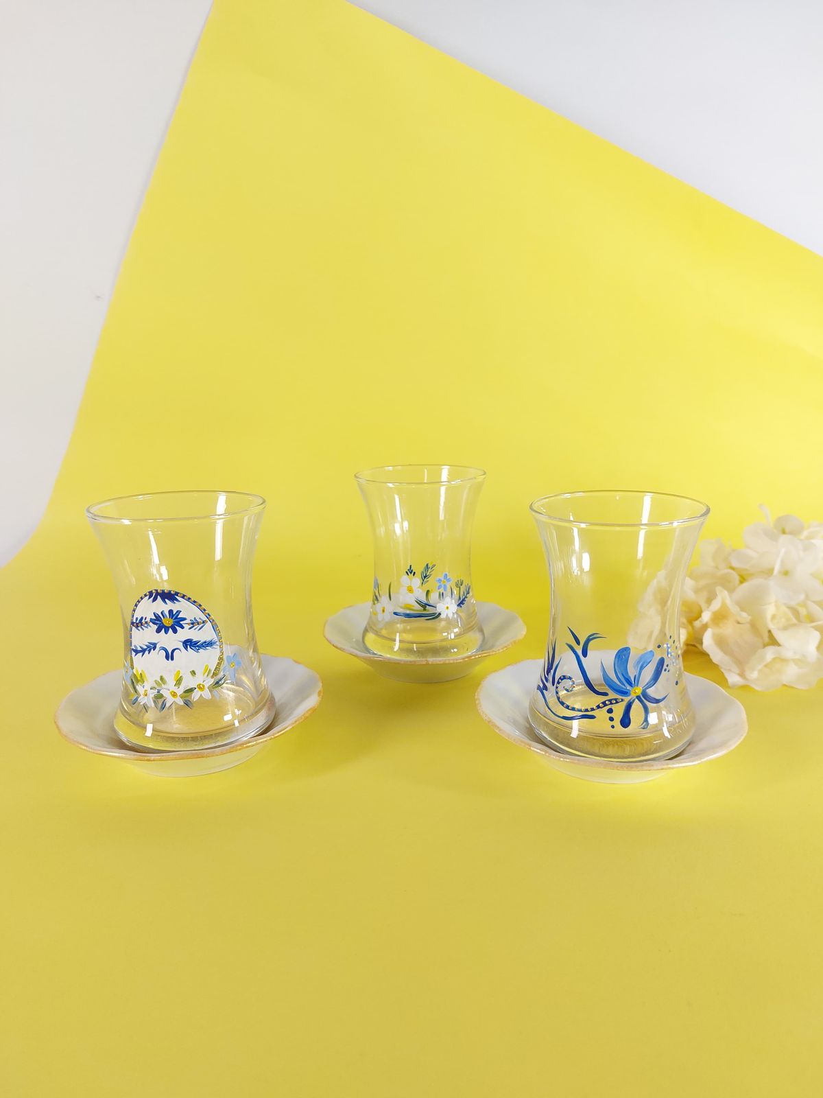 Blue Easter Egg Tea Cups With Saucers Set of Six