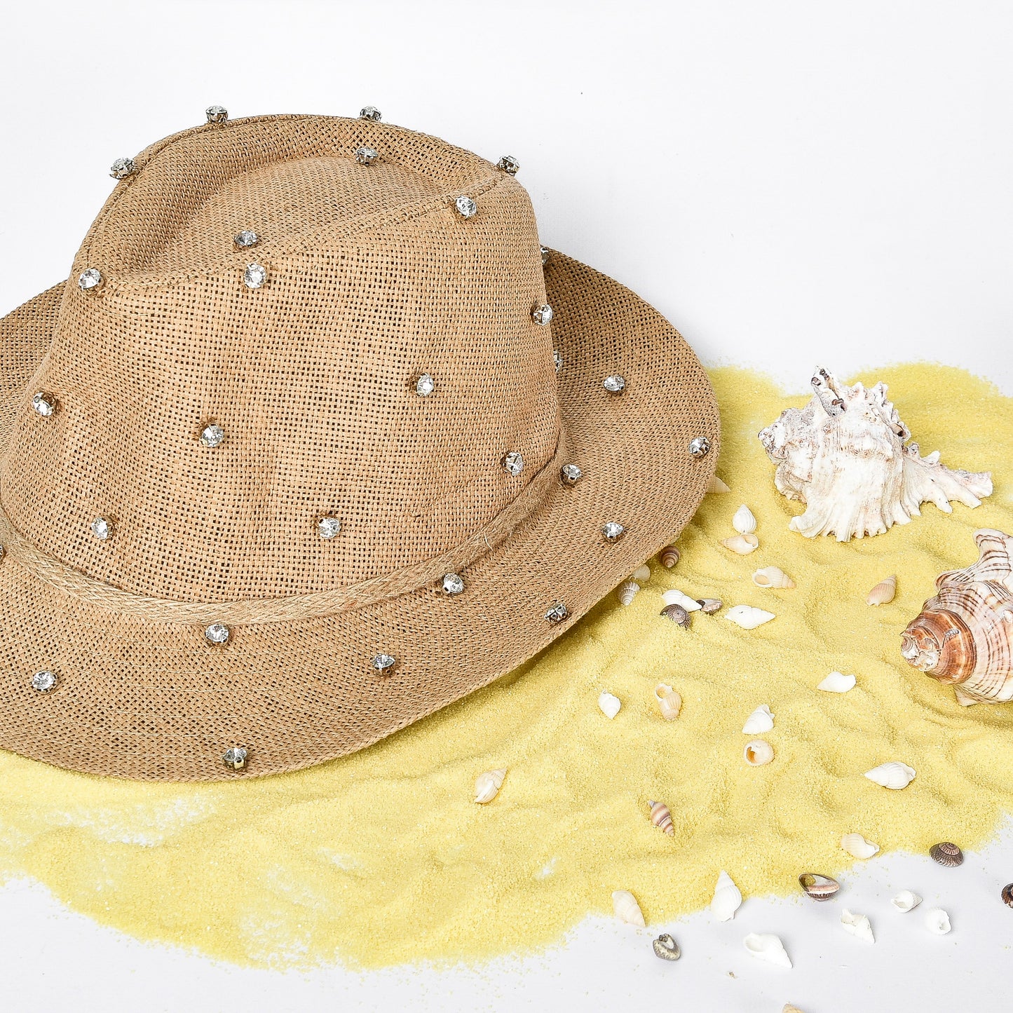 Beige Medium Hat with Rhinestones