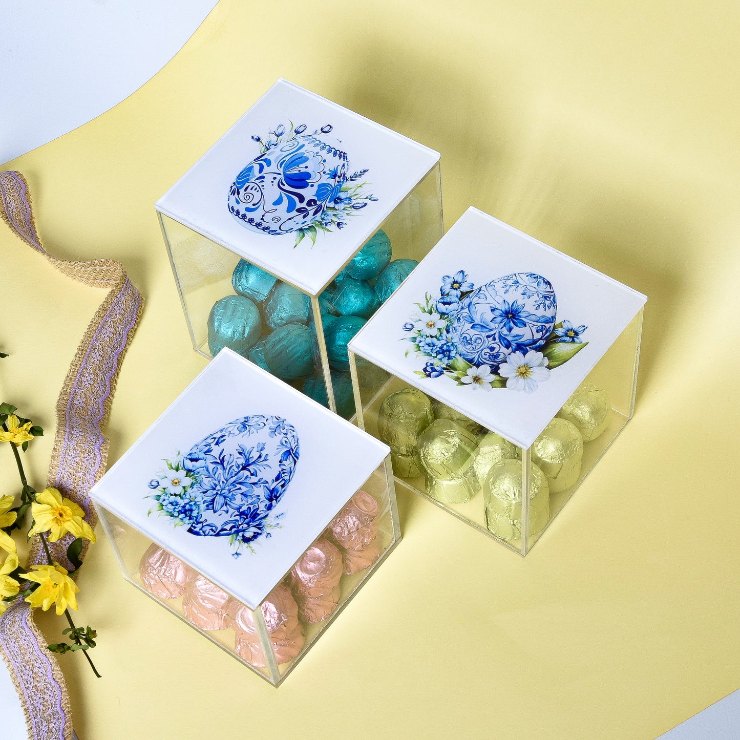 Blue Easter Egg Boxes Set of 3 10X10X10CM 10X10X8CM 10X10X12CM