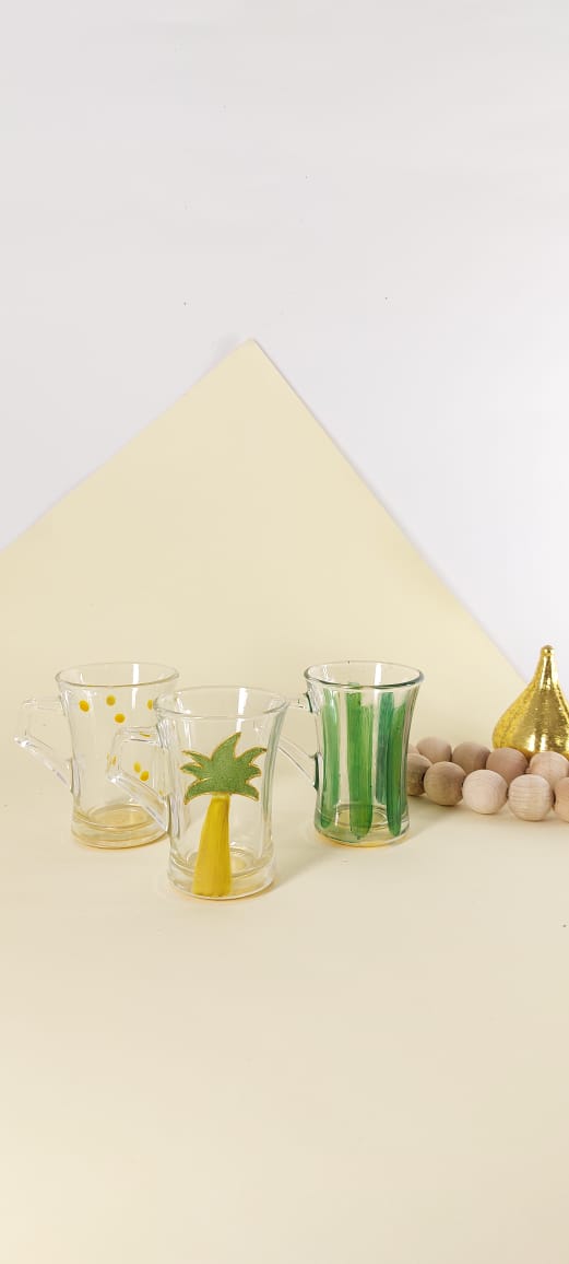 Green Palm Tree Tea Cups With Handle Set of Six