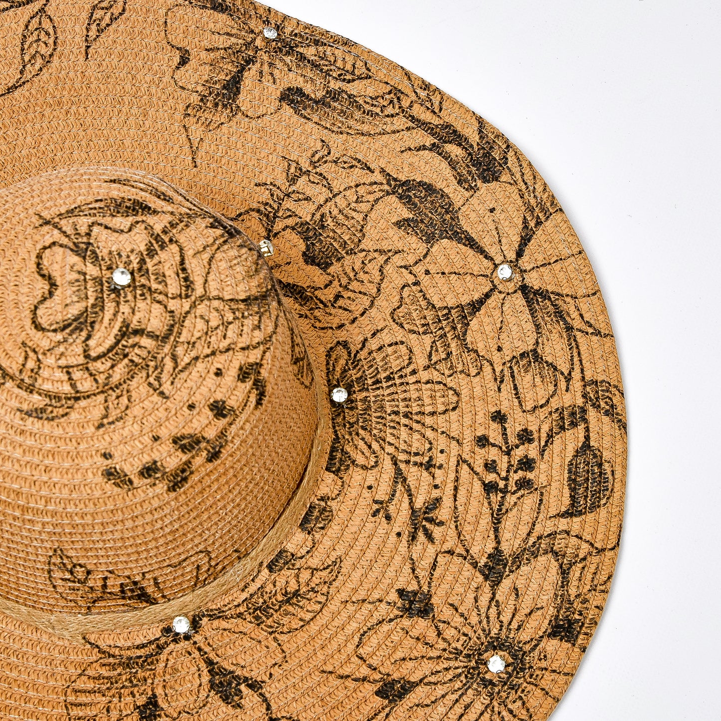 Big Straw with Line Black Flowers Hat