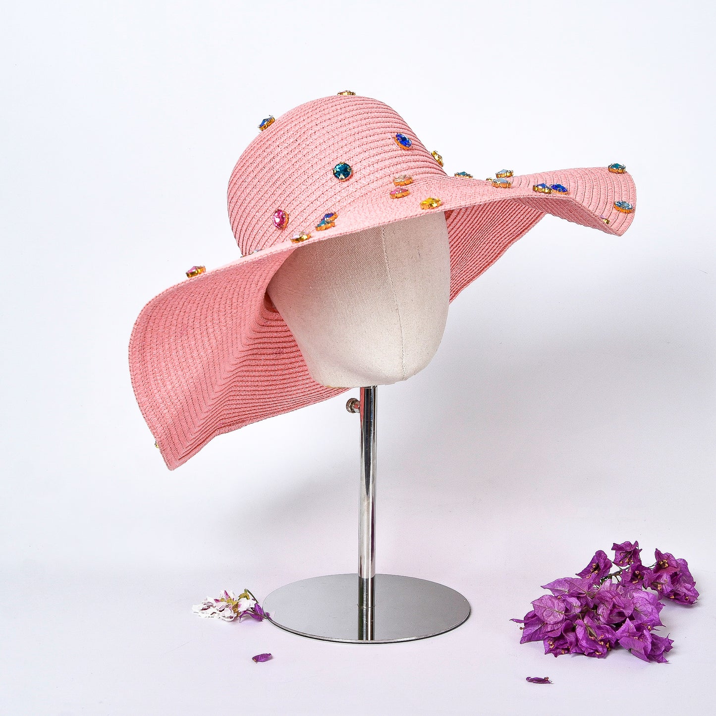 Pink Medium Hat with Colorful Rhinestones