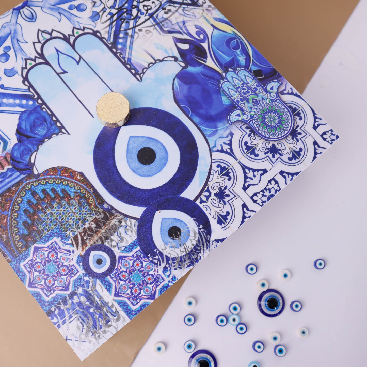 Blue Fatima Hands & Eyes Plexi Box 25X25CM