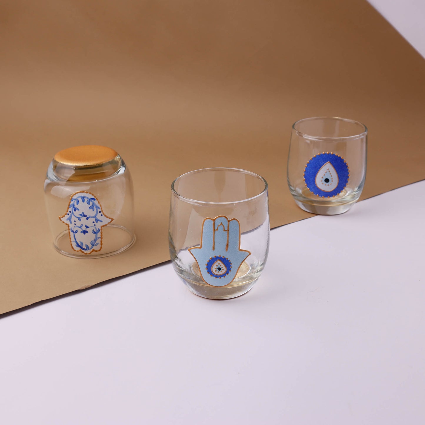 Blue Fatima Hands & Eyes Water Cups Set of Six