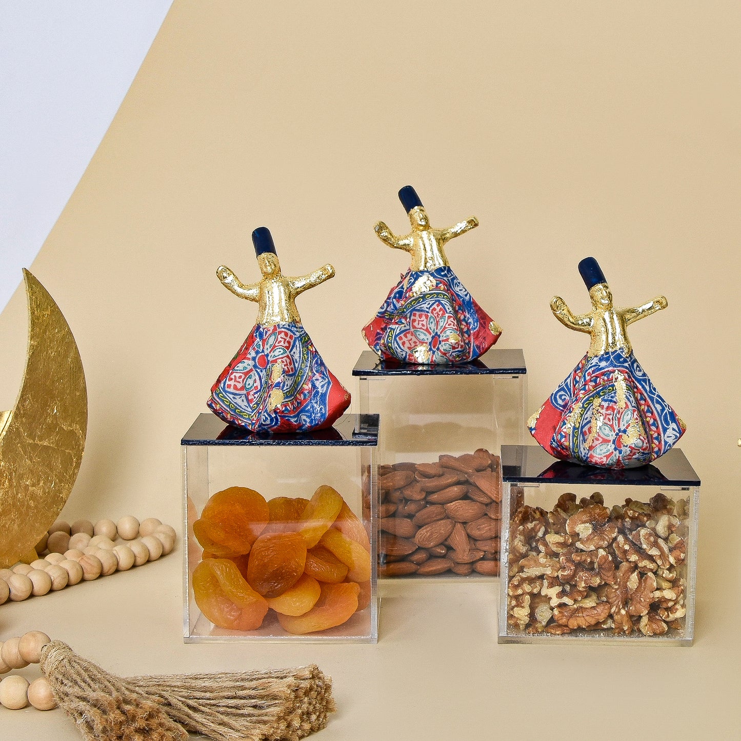 Egyptian Khayamiah Dervish with Gold Leaf – Acrylic Boxes set of 3