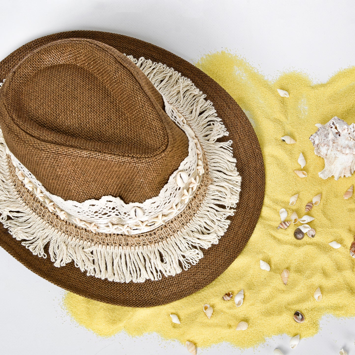 Beige & Off-White Embellished Hat