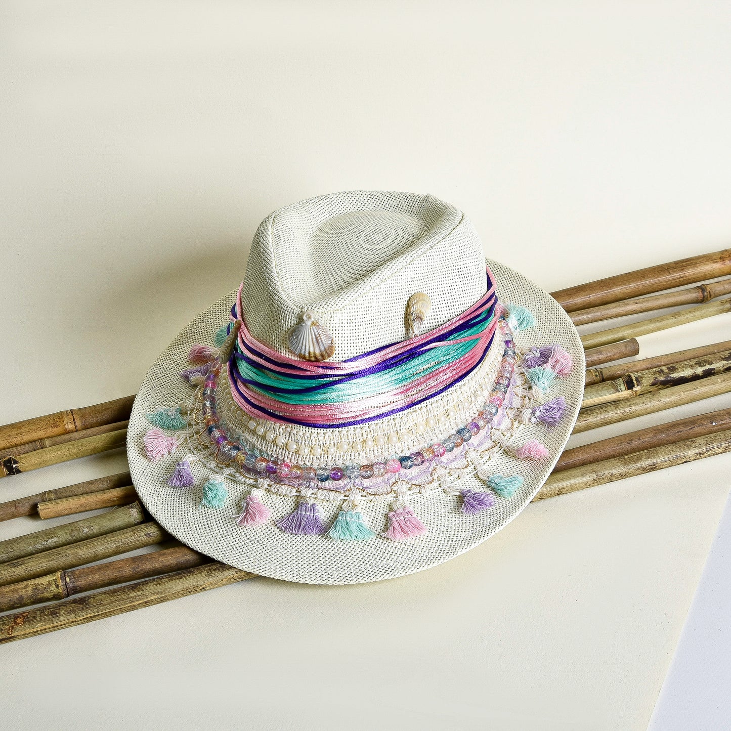 White with Pastel Embellishment Hat