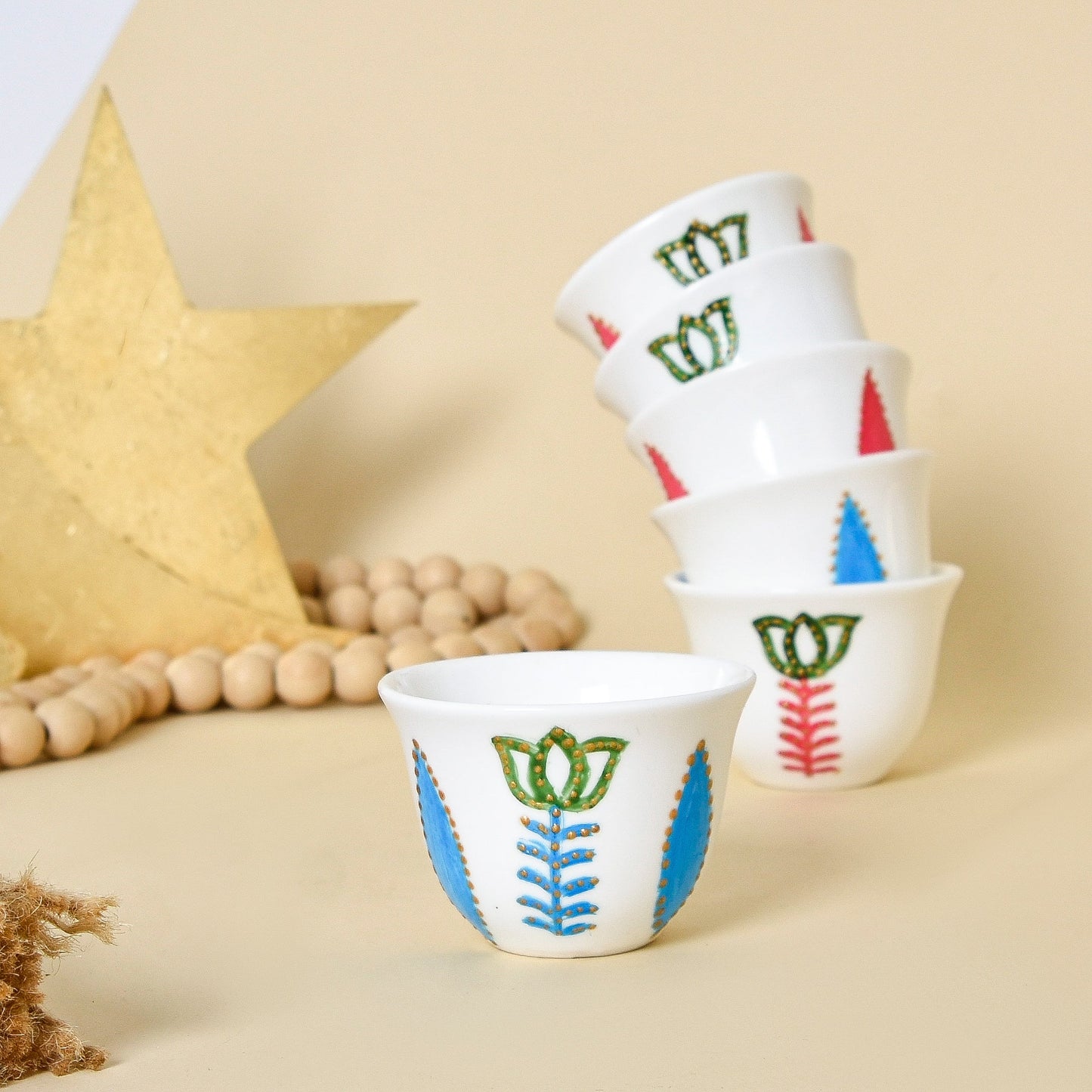 Lebanese Cups and Gold Leaf CrescentArabic Coffee Cups Set of Six