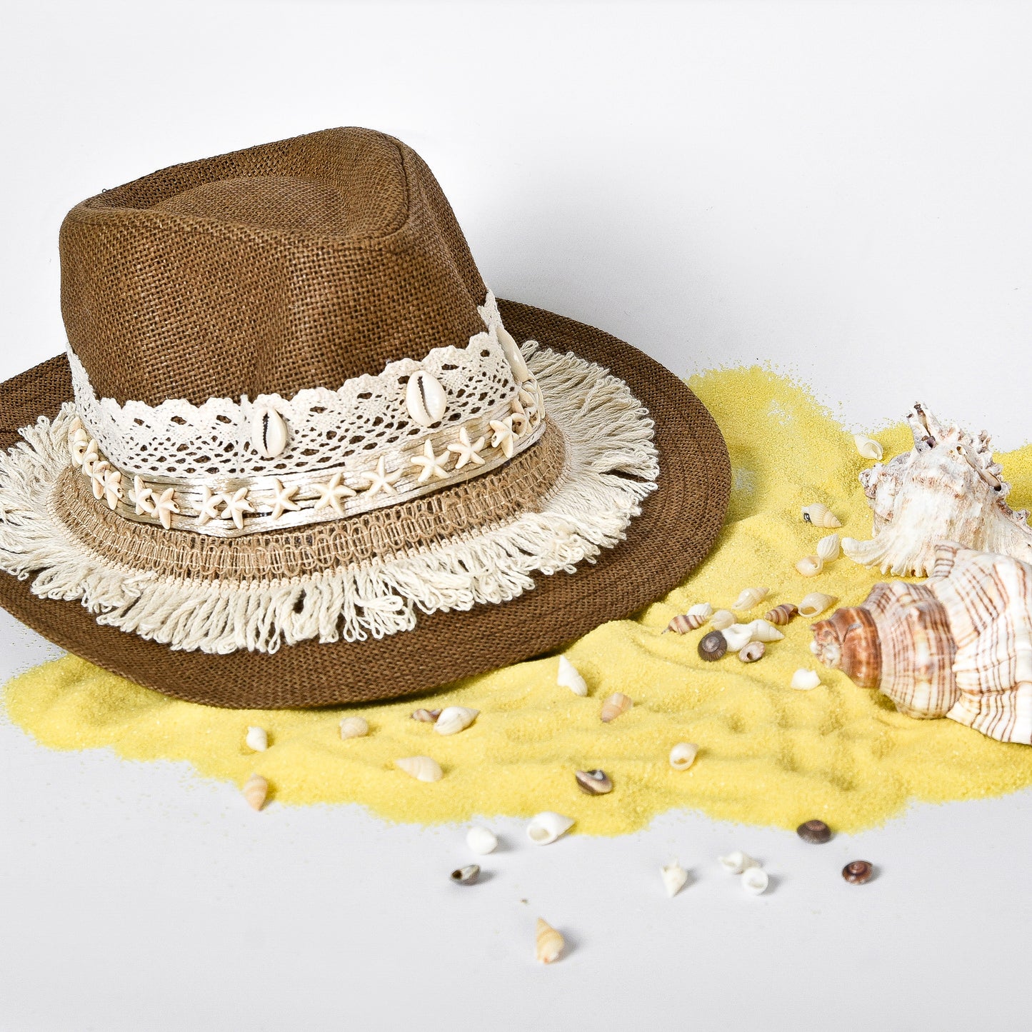 Beige & Off-White Embellished Hat