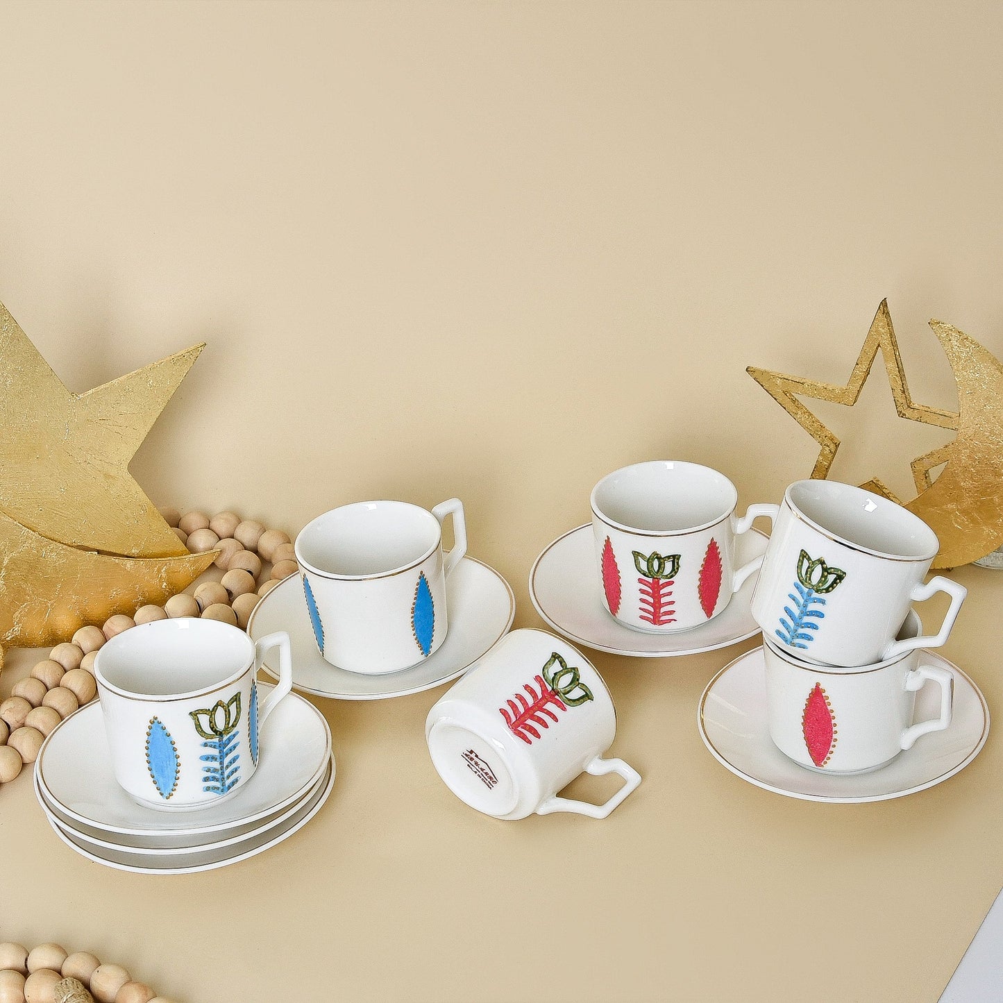Lebanese Cups and Gold Leaf CresceTurkish Coffee Cups Set of Six