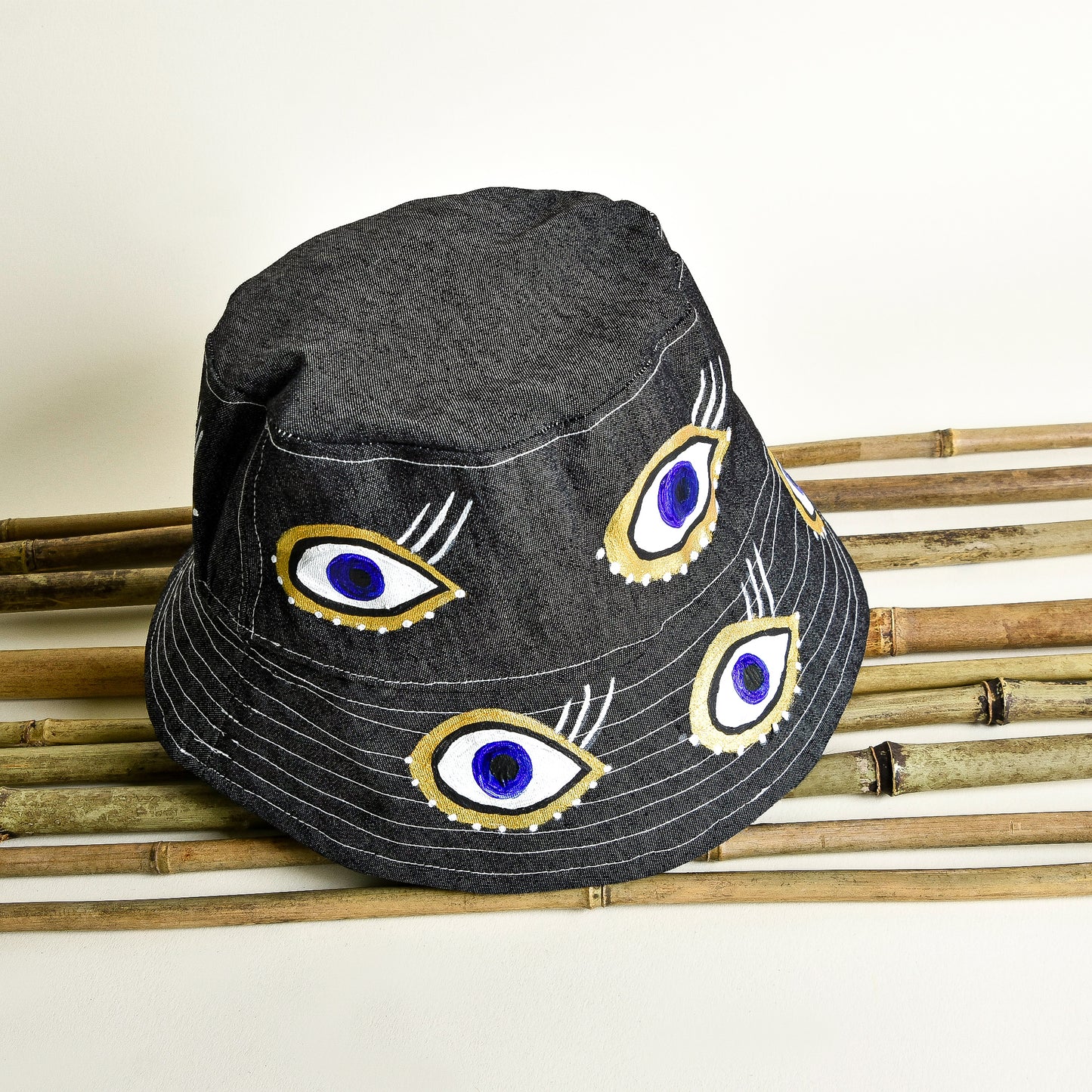 Black Denim with Eyes Hat