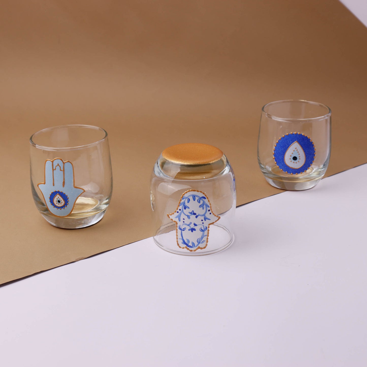 Blue Fatima Hands & Eyes Water Cups Set of Six