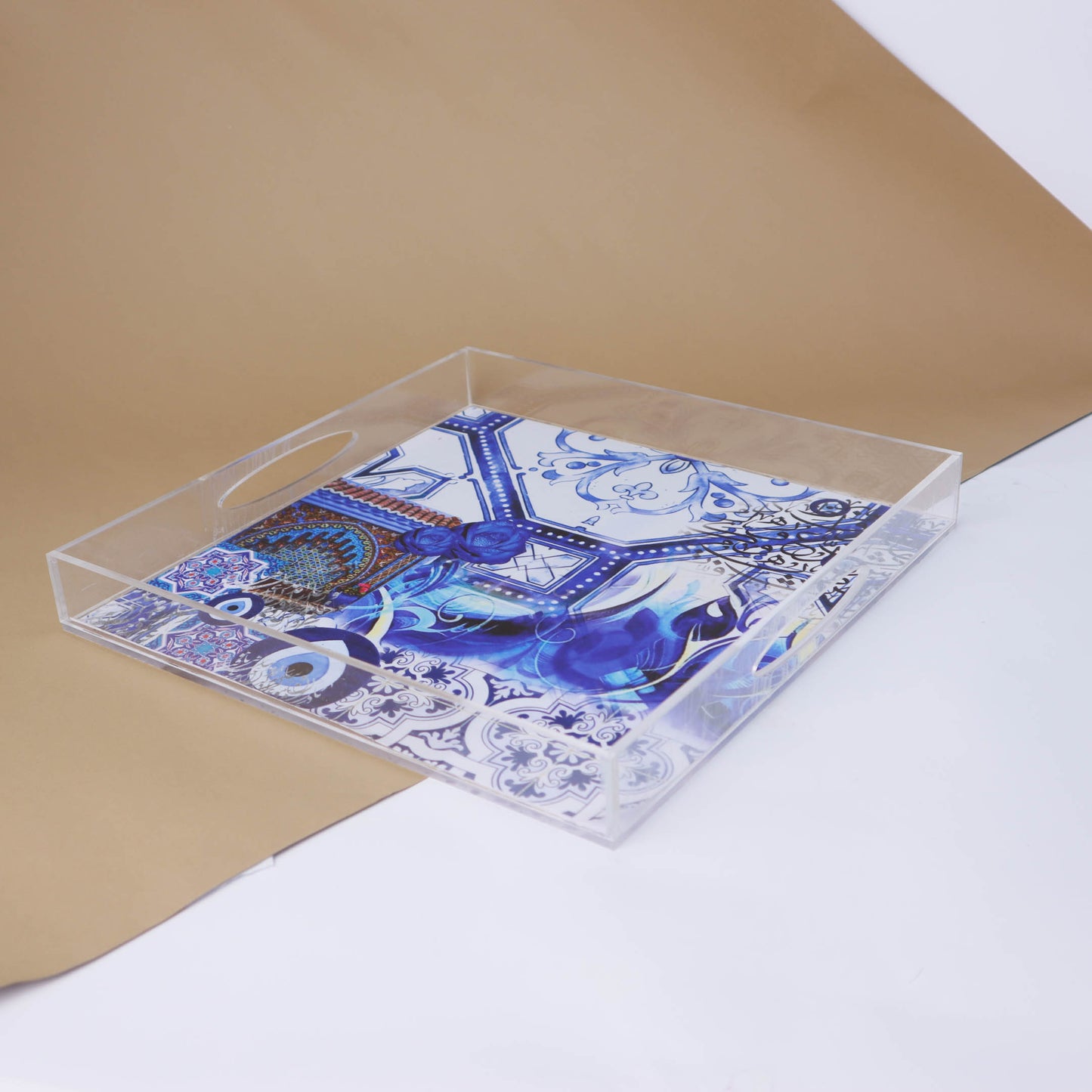 Blue Fatima Hands & Eyes Plexi Tray 30X30CM