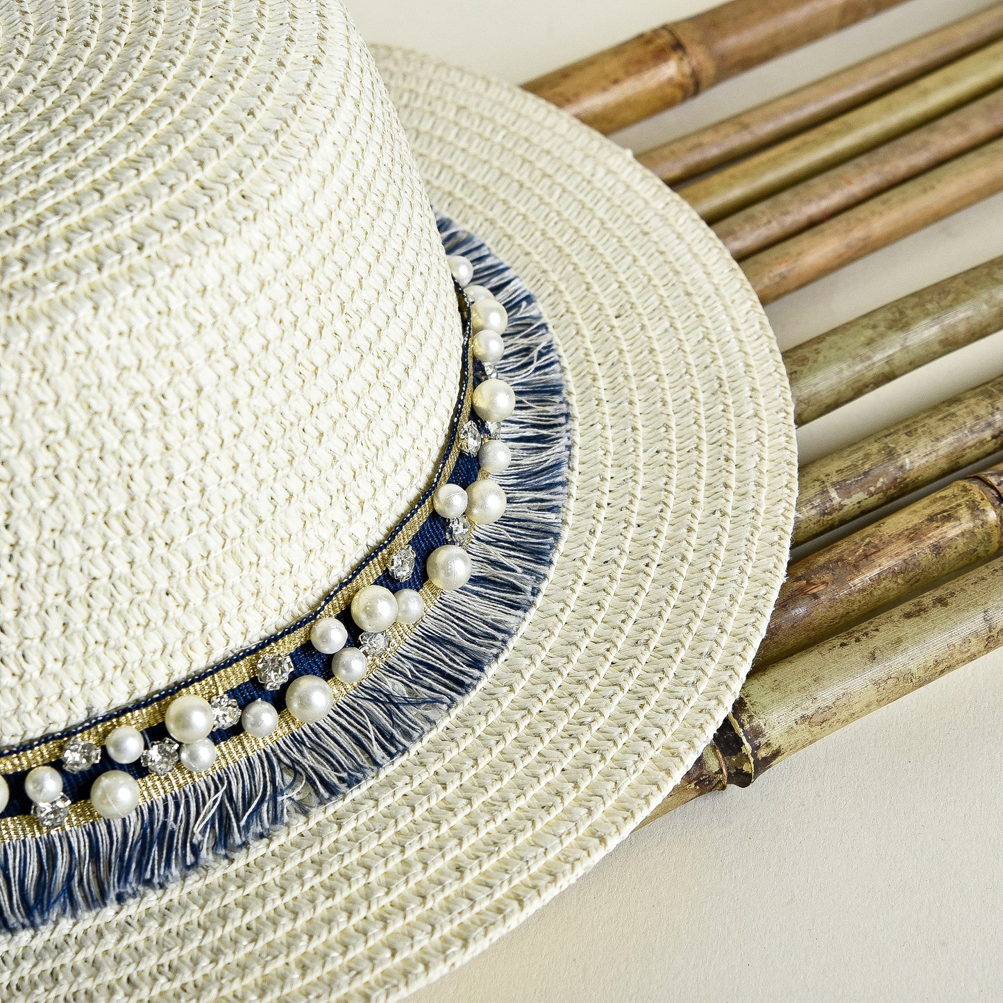 White With Pearls and Studs Hats