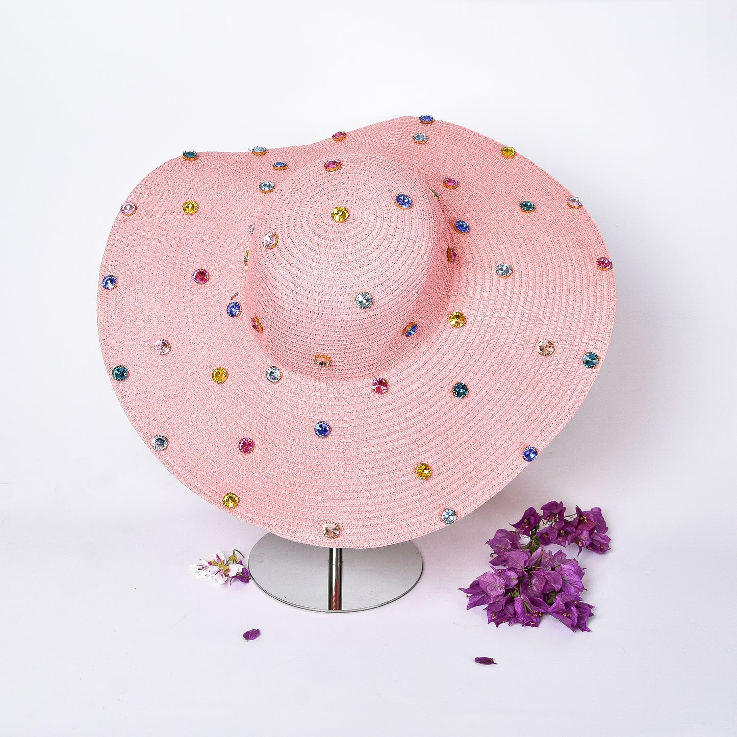 Pink Medium Hat with Colorful Rhinestones