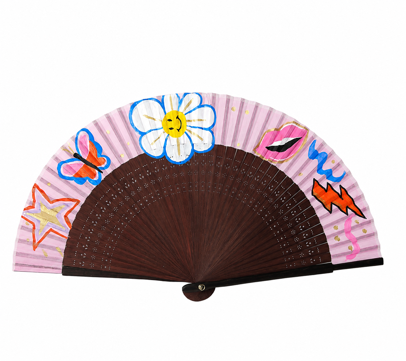 🌸 Hand-Painted Fan – Playful Bloom