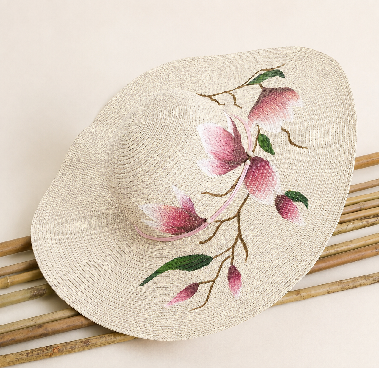 Big off White hat with Flowers