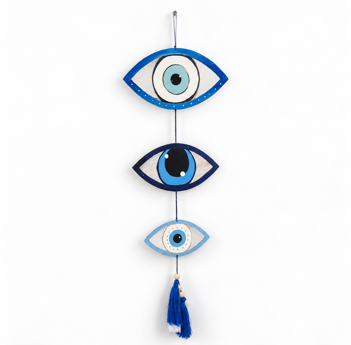 Hand-Painted Wall Hanging – Three Blue Eyes
