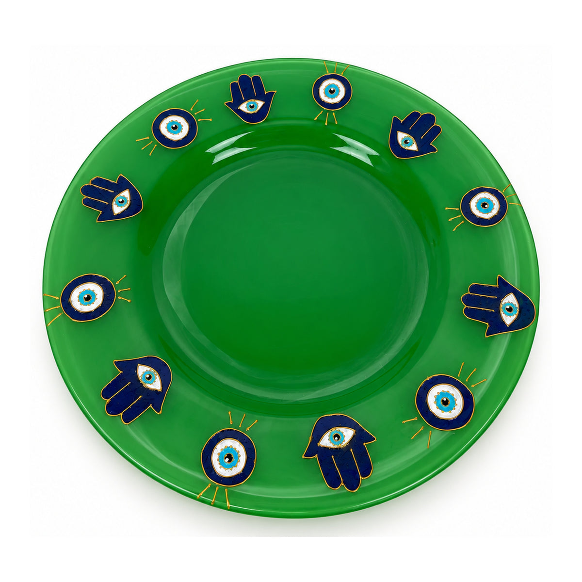Hamsa & Nazar Green Glass Serving Plate