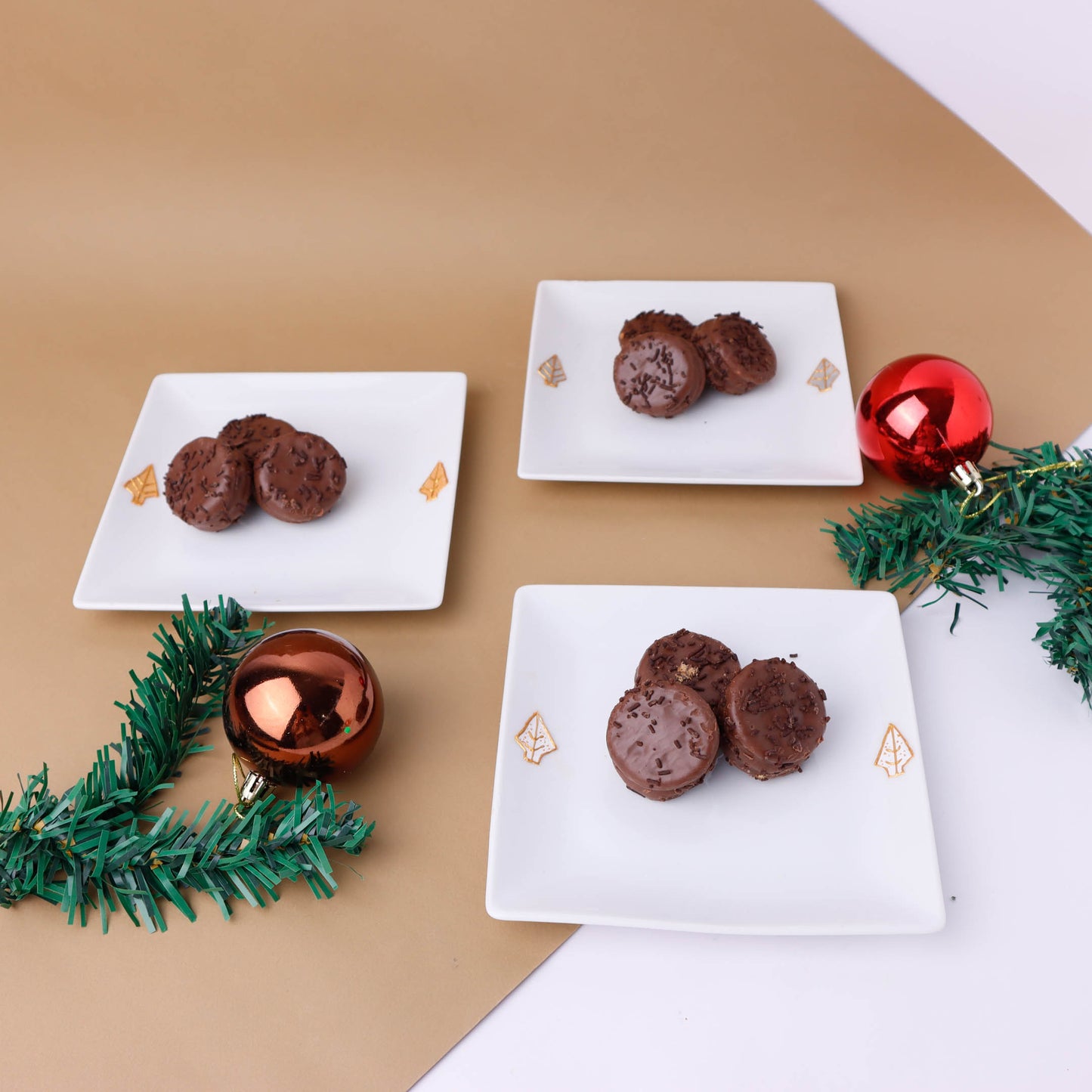 Three Color Christmas Tree Dessert Plates set of six