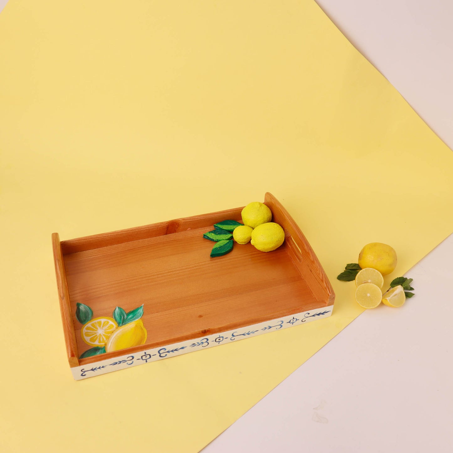 Fresh Lemons with Blue Wooden Tray