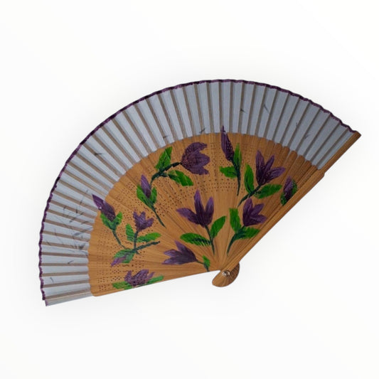 Hand-Painted Folding Fan - Purple Flowers