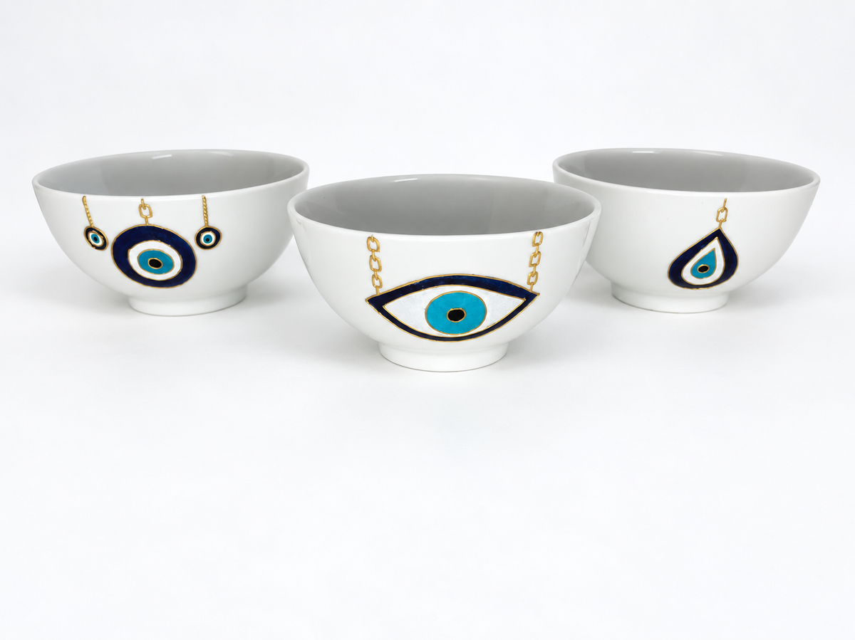 Golden Nazar with Chains Nut Bowls Set of Three