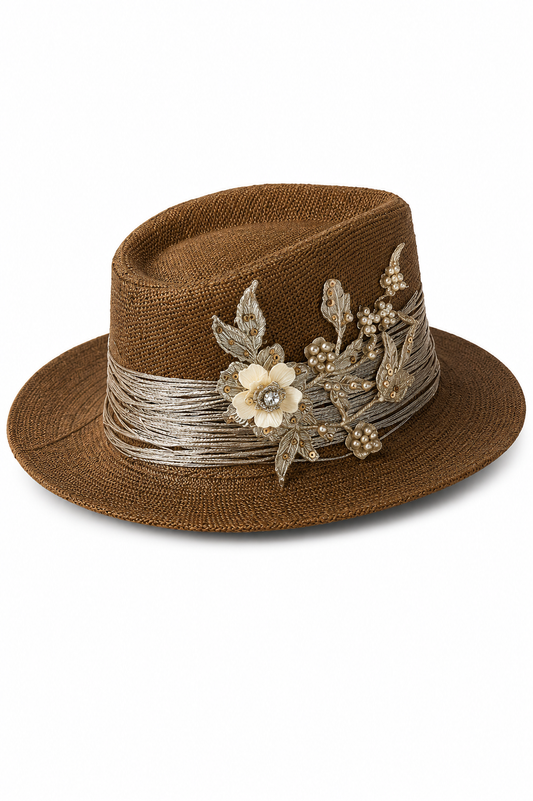 🌟 Handmade Brown Hat with Golden Embellishment